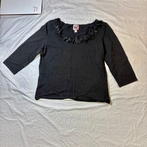 Pink Poodle Black Ruffle Neck 3/4 Sleeve Top Women's Size‎ L